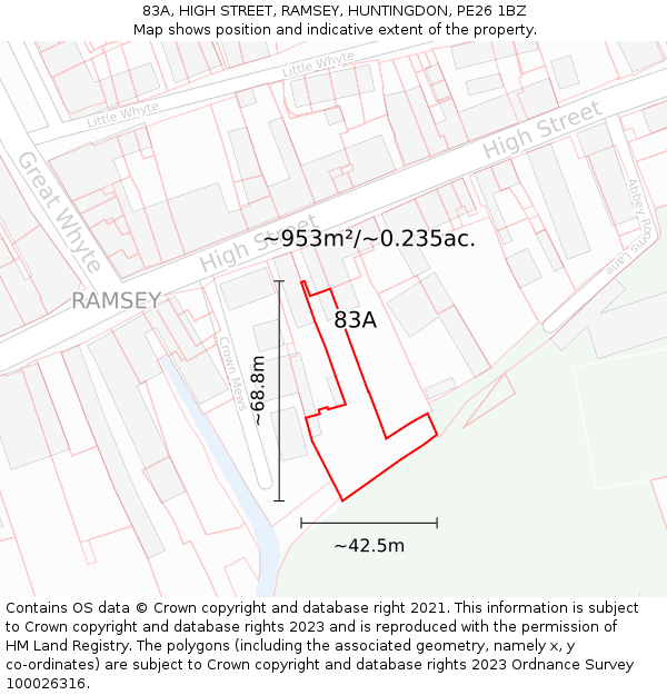 83A, HIGH STREET, RAMSEY, HUNTINGDON, PE26 1BZ: Plot and title map