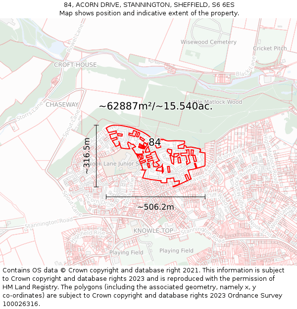 84, ACORN DRIVE, STANNINGTON, SHEFFIELD, S6 6ES: Plot and title map