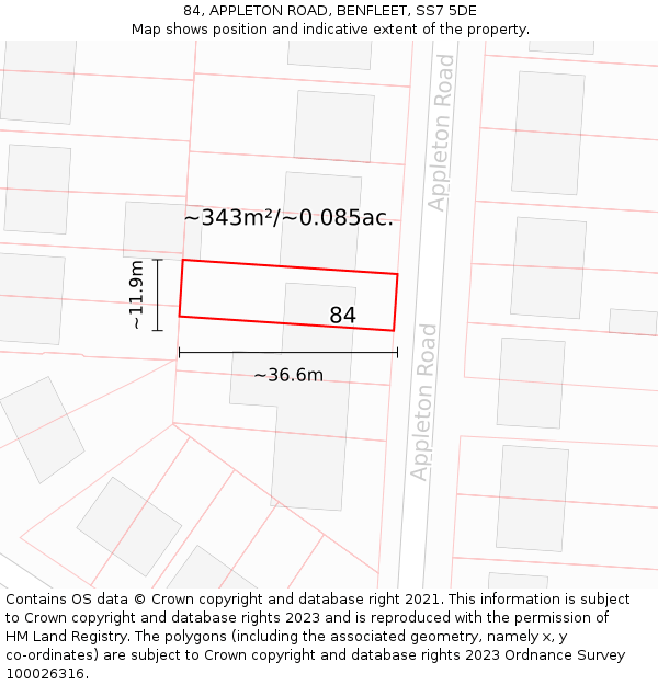 84, APPLETON ROAD, BENFLEET, SS7 5DE: Plot and title map