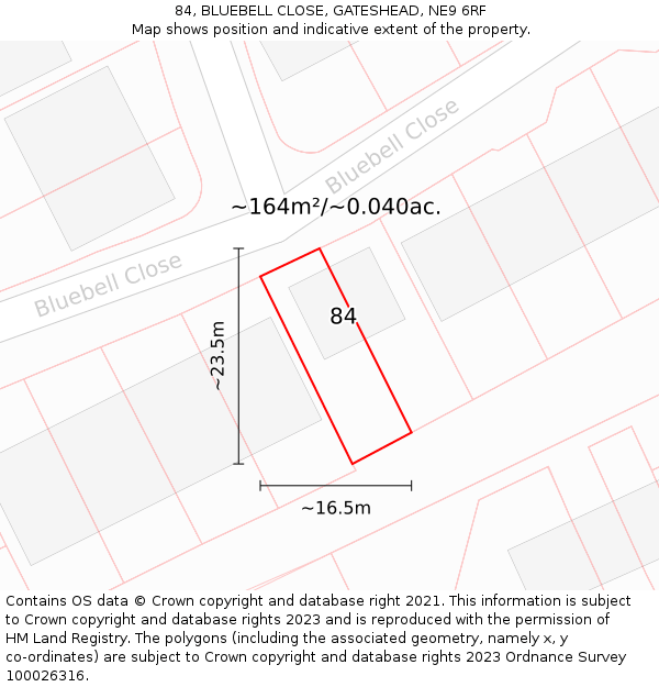 84, BLUEBELL CLOSE, GATESHEAD, NE9 6RF: Plot and title map