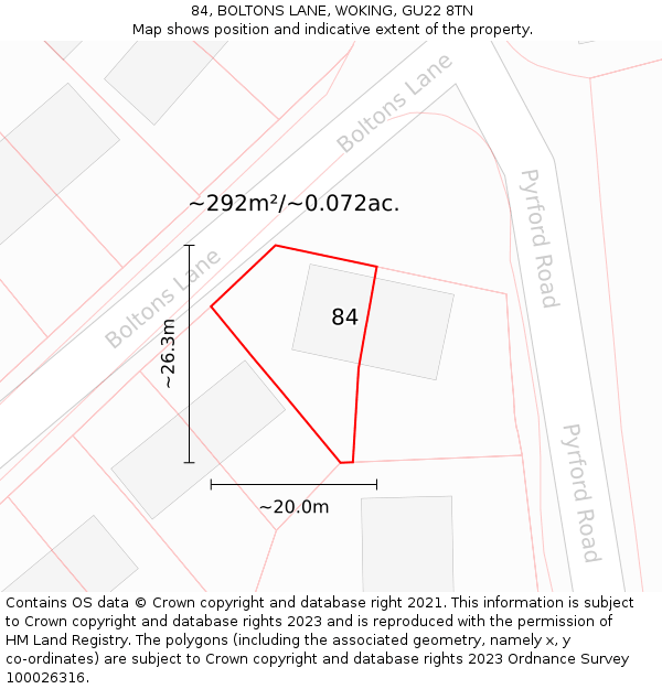 84, BOLTONS LANE, WOKING, GU22 8TN: Plot and title map