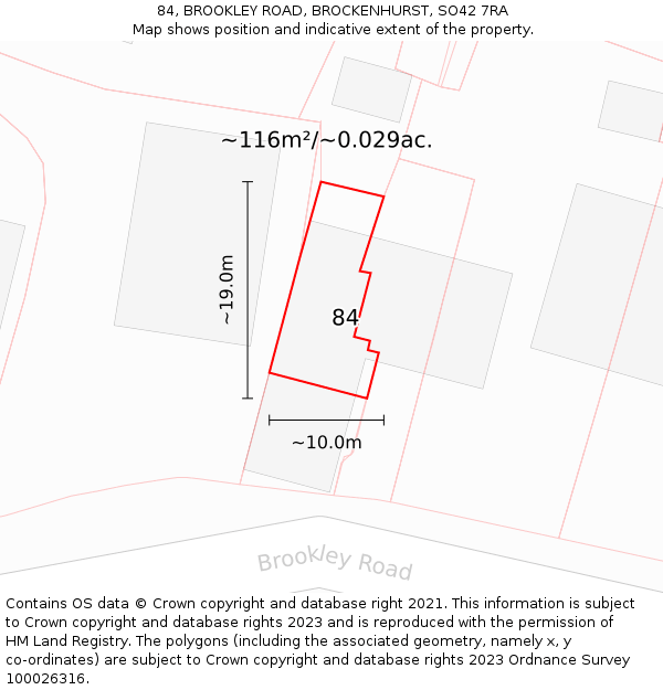 84, BROOKLEY ROAD, BROCKENHURST, SO42 7RA: Plot and title map