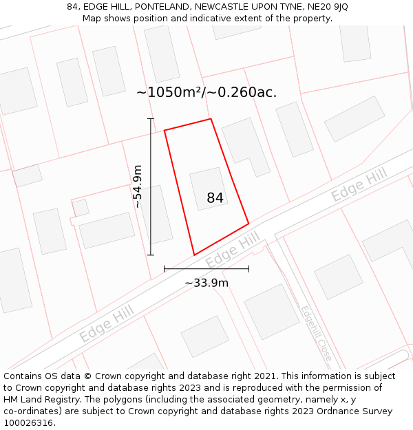 84, EDGE HILL, PONTELAND, NEWCASTLE UPON TYNE, NE20 9JQ: Plot and title map