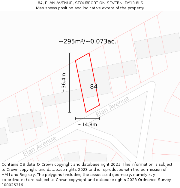 84, ELAN AVENUE, STOURPORT-ON-SEVERN, DY13 8LS: Plot and title map