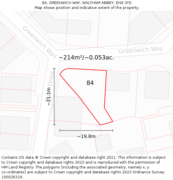 84, GREENWICH WAY, WALTHAM ABBEY, EN9 3YS: Plot and title map