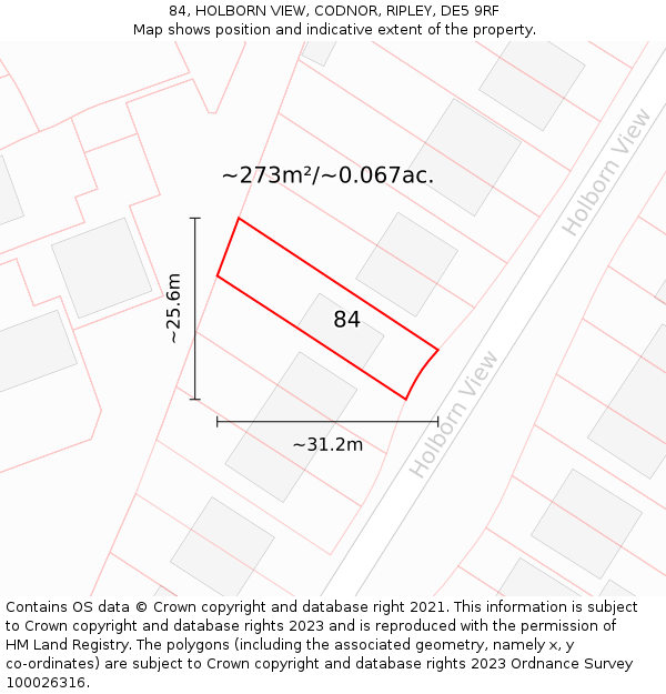 84, HOLBORN VIEW, CODNOR, RIPLEY, DE5 9RF: Plot and title map