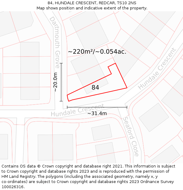 84, HUNDALE CRESCENT, REDCAR, TS10 2NS: Plot and title map