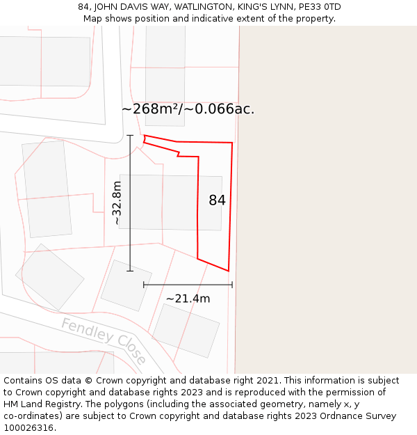 84, JOHN DAVIS WAY, WATLINGTON, KING'S LYNN, PE33 0TD: Plot and title map