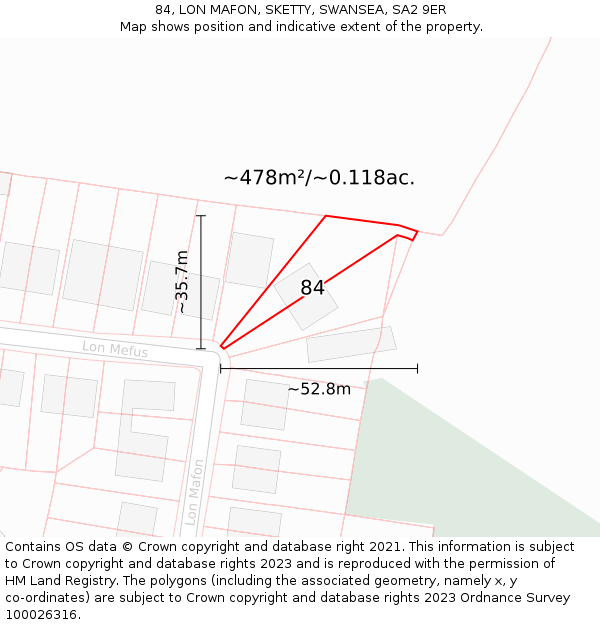 84, LON MAFON, SKETTY, SWANSEA, SA2 9ER: Plot and title map