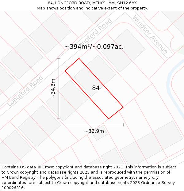 84, LONGFORD ROAD, MELKSHAM, SN12 6AX: Plot and title map