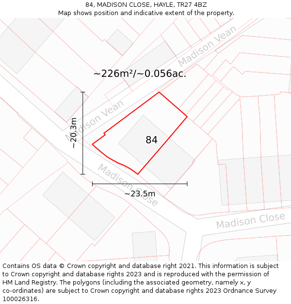 84, MADISON CLOSE, HAYLE, TR27 4BZ: Plot and title map