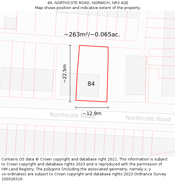 84, NORTHCOTE ROAD, NORWICH, NR3 4QE: Plot and title map