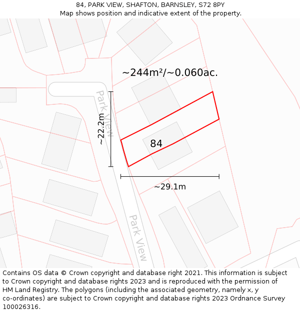 84, PARK VIEW, SHAFTON, BARNSLEY, S72 8PY: Plot and title map