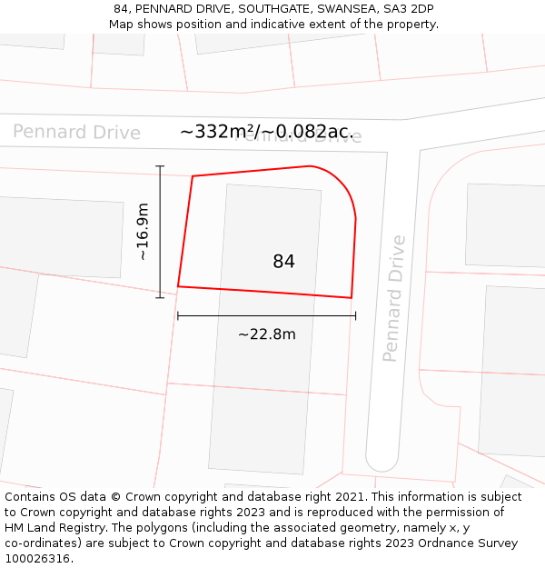 84, PENNARD DRIVE, SOUTHGATE, SWANSEA, SA3 2DP: Plot and title map