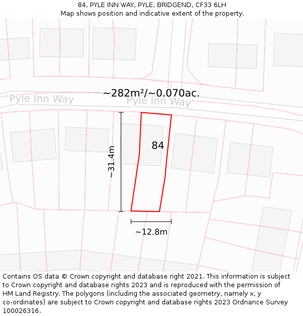 84, PYLE INN WAY, PYLE, BRIDGEND, CF33 6LH: Plot and title map