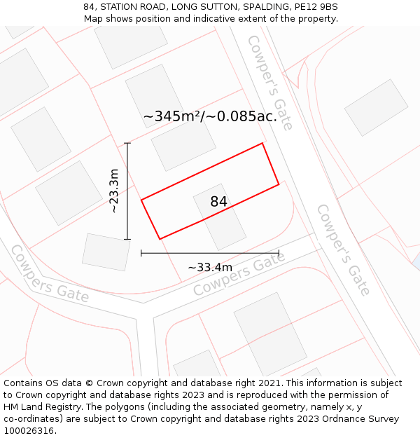 84, STATION ROAD, LONG SUTTON, SPALDING, PE12 9BS: Plot and title map