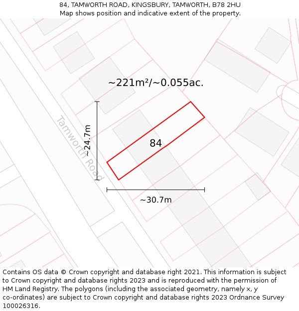 84, TAMWORTH ROAD, KINGSBURY, TAMWORTH, B78 2HU: Plot and title map