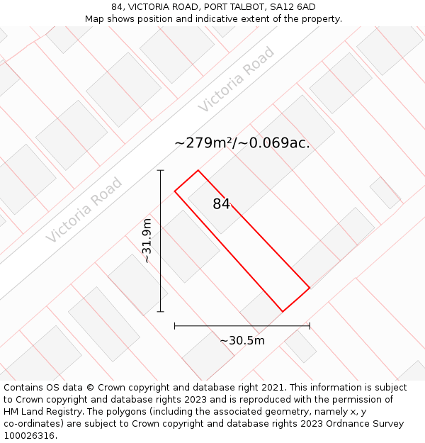 84, VICTORIA ROAD, PORT TALBOT, SA12 6AD: Plot and title map