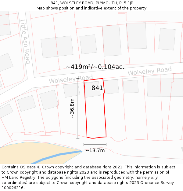841, WOLSELEY ROAD, PLYMOUTH, PL5 1JP: Plot and title map