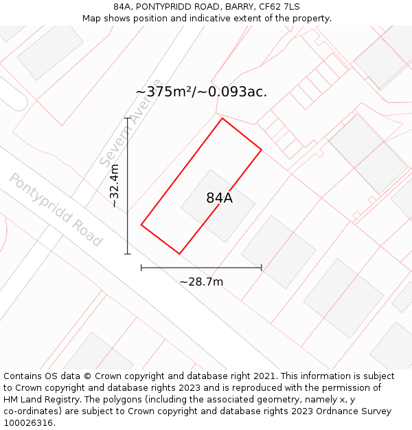 84A, PONTYPRIDD ROAD, BARRY, CF62 7LS: Plot and title map