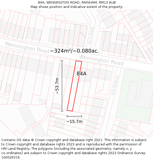 84A, WENNINGTON ROAD, RAINHAM, RM13 9UB: Plot and title map