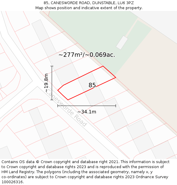 85, CANESWORDE ROAD, DUNSTABLE, LU6 3PZ: Plot and title map