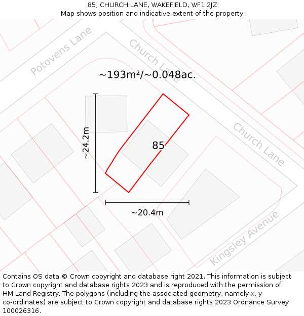 85, CHURCH LANE, WAKEFIELD, WF1 2JZ: Plot and title map