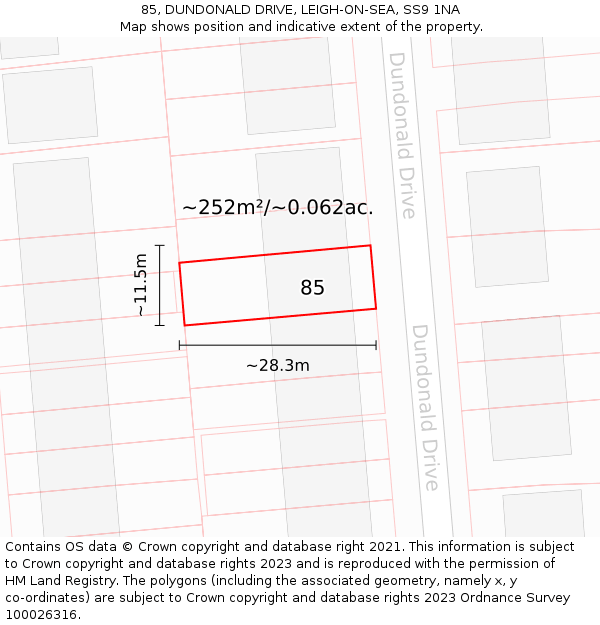 85, DUNDONALD DRIVE, LEIGH-ON-SEA, SS9 1NA: Plot and title map