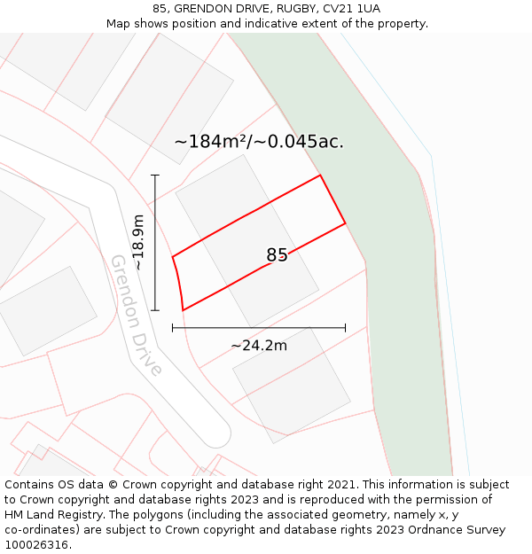 85, GRENDON DRIVE, RUGBY, CV21 1UA: Plot and title map