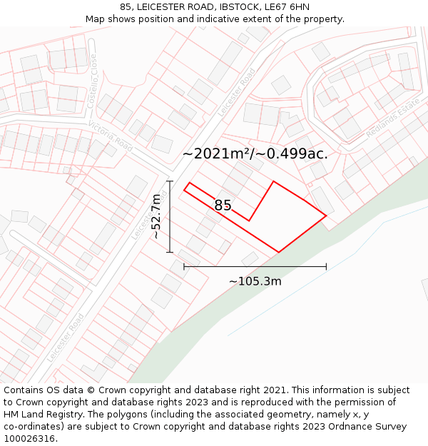 85, LEICESTER ROAD, IBSTOCK, LE67 6HN: Plot and title map