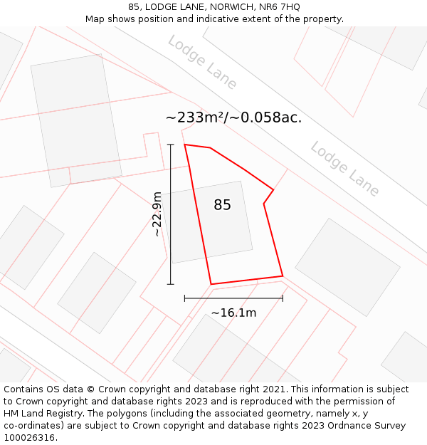 85, LODGE LANE, NORWICH, NR6 7HQ: Plot and title map