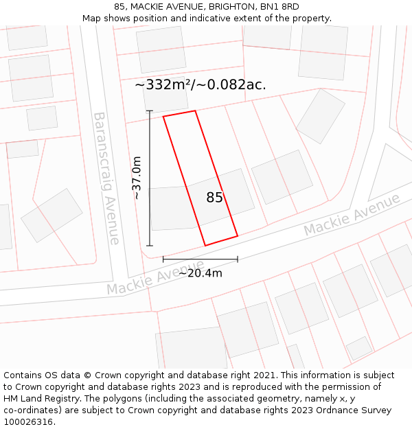 85, MACKIE AVENUE, BRIGHTON, BN1 8RD: Plot and title map