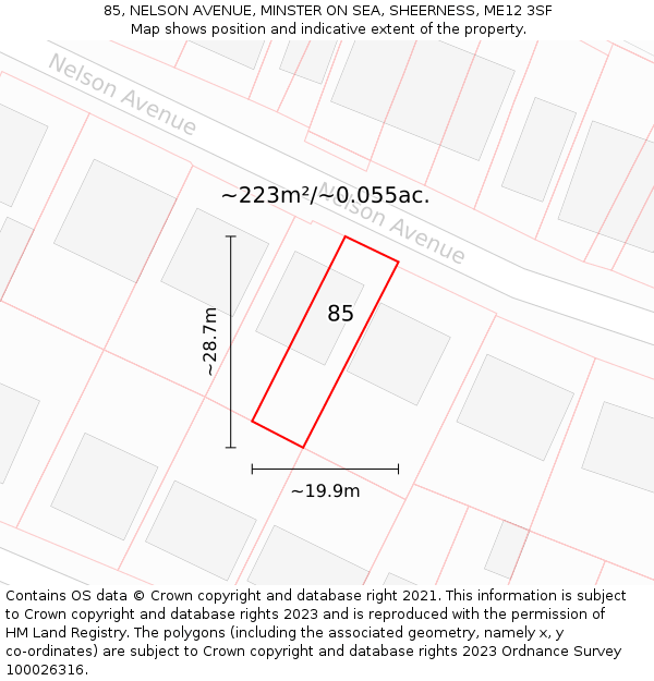 85, NELSON AVENUE, MINSTER ON SEA, SHEERNESS, ME12 3SF: Plot and title map