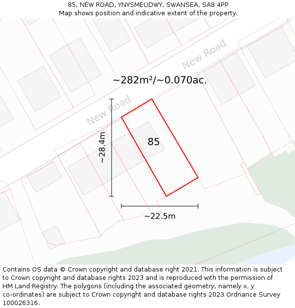 85, NEW ROAD, YNYSMEUDWY, SWANSEA, SA8 4PP: Plot and title map