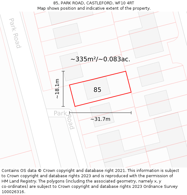 85, PARK ROAD, CASTLEFORD, WF10 4RT: Plot and title map