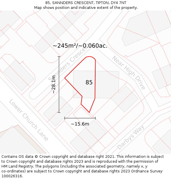 85, SANNDERS CRESCENT, TIPTON, DY4 7NT: Plot and title map