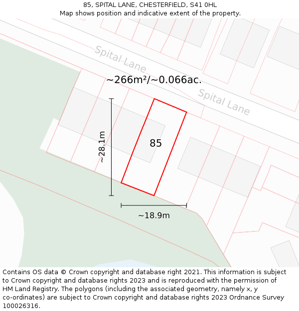 85, SPITAL LANE, CHESTERFIELD, S41 0HL: Plot and title map