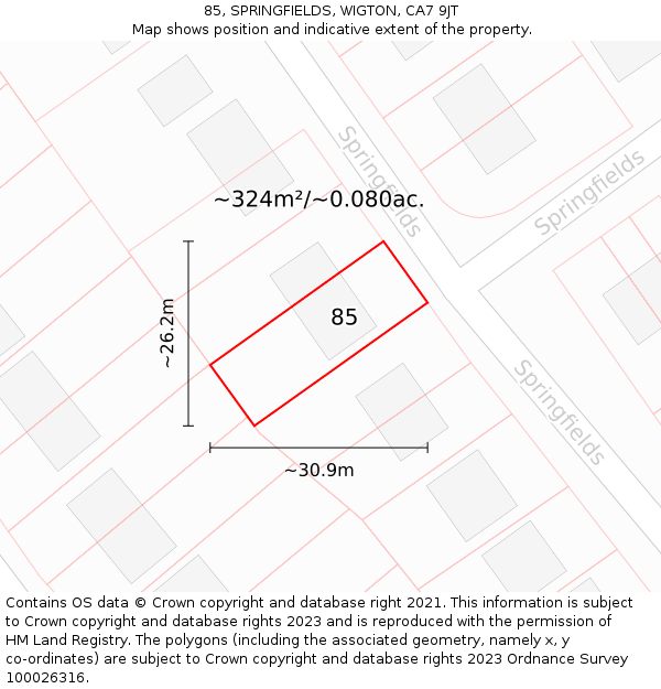 85, SPRINGFIELDS, WIGTON, CA7 9JT: Plot and title map