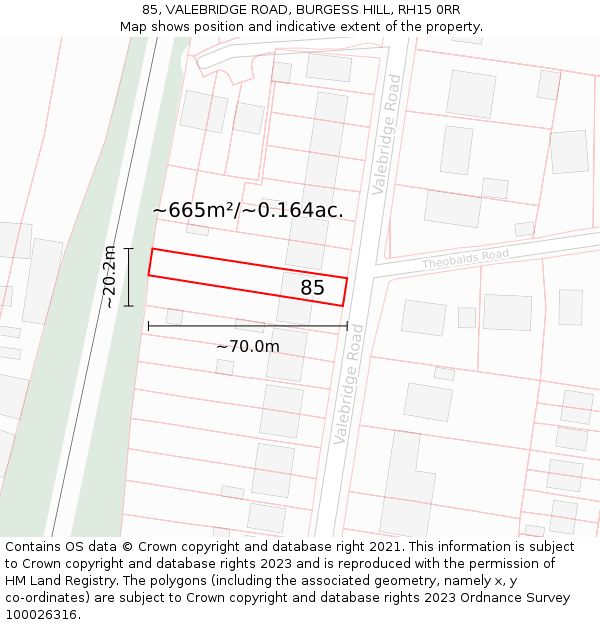 85, VALEBRIDGE ROAD, BURGESS HILL, RH15 0RR: Plot and title map