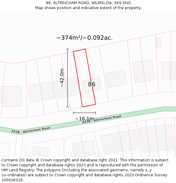 86, ALTRINCHAM ROAD, WILMSLOW, SK9 5NG: Plot and title map