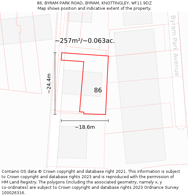 86, BYRAM PARK ROAD, BYRAM, KNOTTINGLEY, WF11 9DZ: Plot and title map