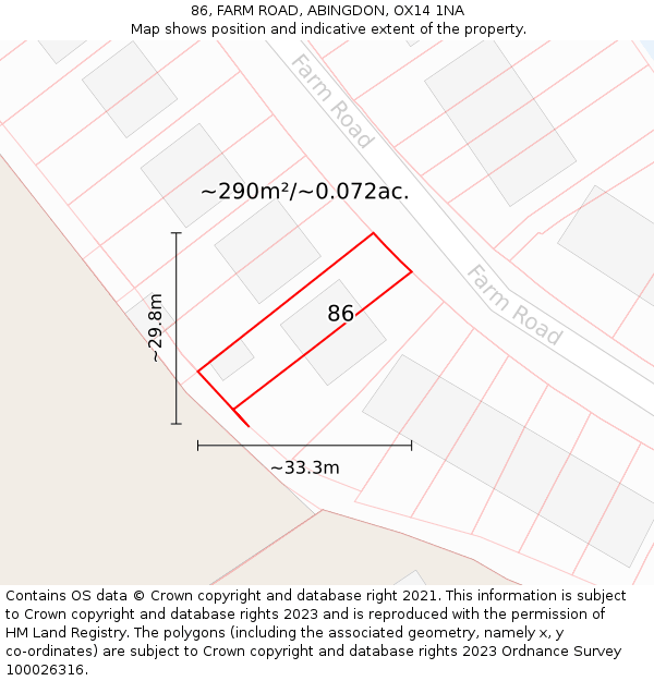 86, FARM ROAD, ABINGDON, OX14 1NA: Plot and title map