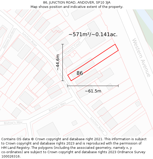 86, JUNCTION ROAD, ANDOVER, SP10 3JA: Plot and title map