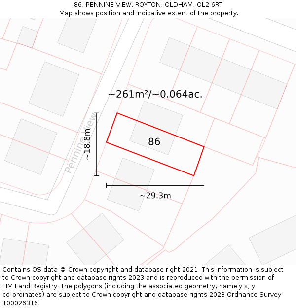 86, PENNINE VIEW, ROYTON, OLDHAM, OL2 6RT: Plot and title map