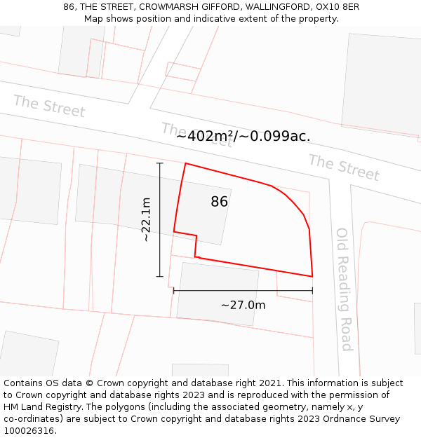 86, THE STREET, CROWMARSH GIFFORD, WALLINGFORD, OX10 8ER: Plot and title map