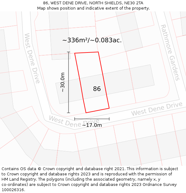 86, WEST DENE DRIVE, NORTH SHIELDS, NE30 2TA: Plot and title map