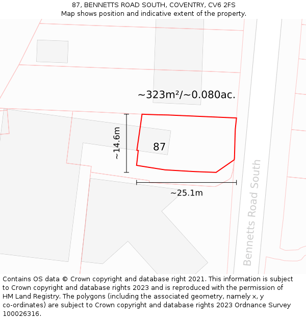 87, BENNETTS ROAD SOUTH, COVENTRY, CV6 2FS: Plot and title map