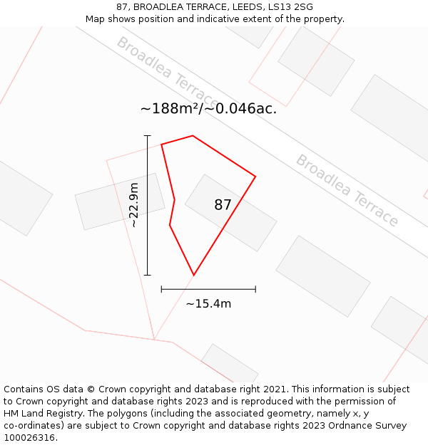 87, BROADLEA TERRACE, LEEDS, LS13 2SG: Plot and title map