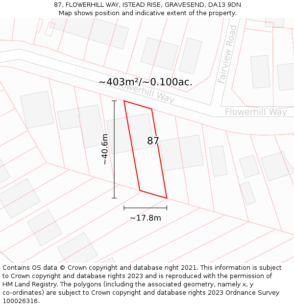 87, FLOWERHILL WAY, ISTEAD RISE, GRAVESEND, DA13 9DN: Plot and title map