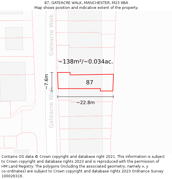 87, GATEACRE WALK, MANCHESTER, M23 9BA: Plot and title map